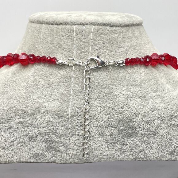 Artisan Red White Glass Beaded STatement Necklace Elegant Stunning Sparkly 21” - Picture 5 of 7